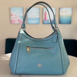 Coach Kristy Shoulder Bag Blue Textured Pebble Leather $478